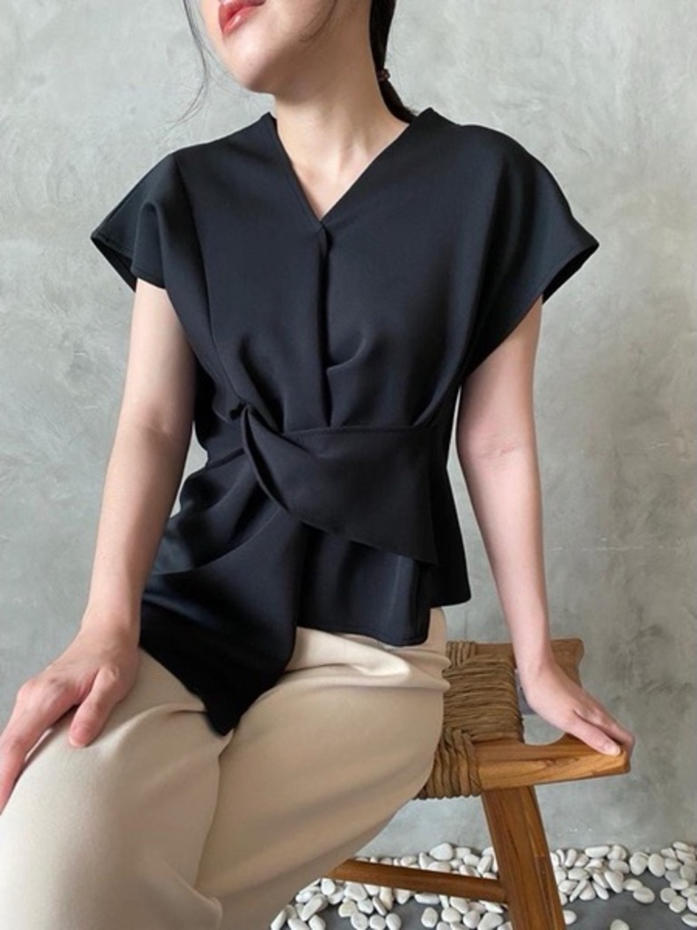 ZARA Black Draped Knotted Top